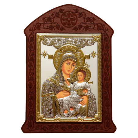 
     Сребърна Икона - Богородица с младенец с MDF дърворезба