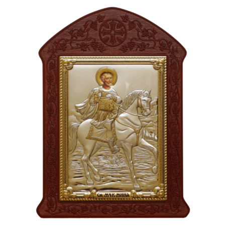 
     Сребърна Икона - Свети Мина с MDF дърворезба