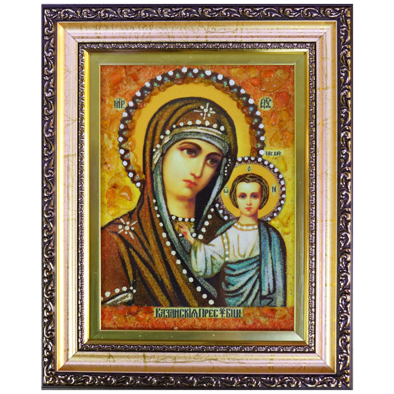 Икона с кехлибар - Богородица с младенец