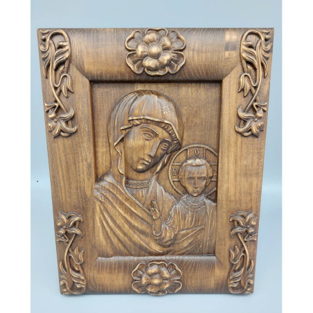 
     Икона Дърворезба - Светата Майка с  Младенеца