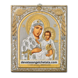 Метална икона със сребърен обков - Света Богородица от Йерусалим 21x25 cm